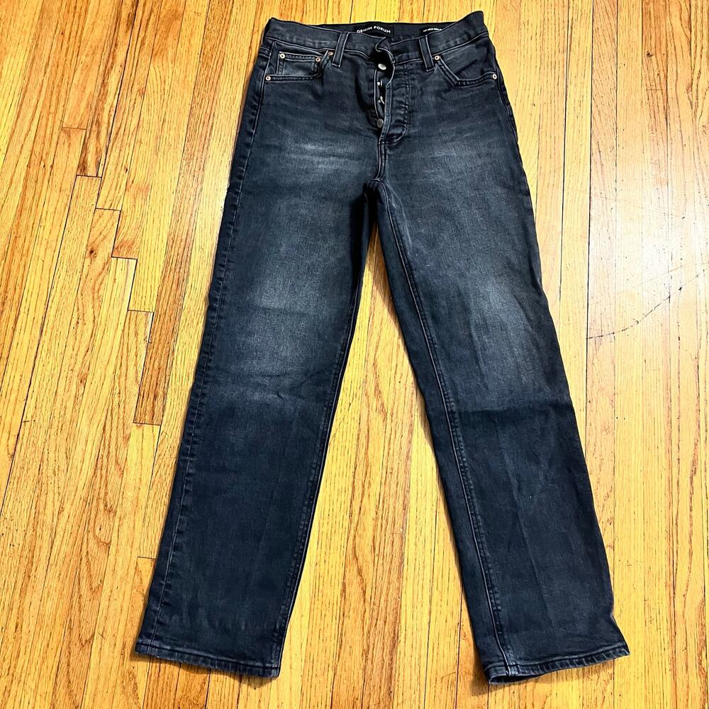 Denim Forum Jeans Womens 28 Long Arlo High Rise Straight Button Fly Black
